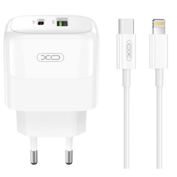 XO L137 ΦΟΡΤΙΣΤΗΣ PD20W/QC18W, 1 ΘΥΡΑ USB + 1 ΘΥΡΑ PD, ΜΕ ΚΑΛΩΔΙΟ LIGHTNING, ΛΕΥΚΟ - Image 1